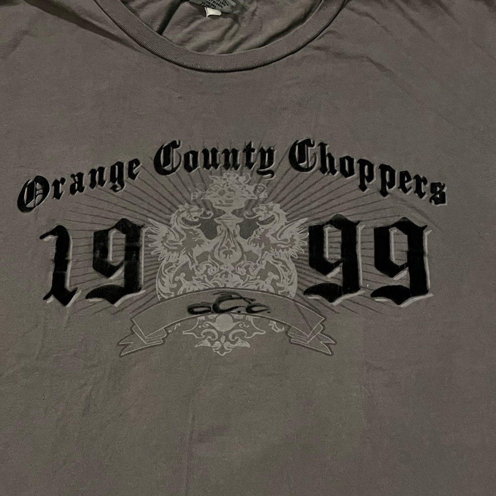Orange County Choppers 1999 T-Shirt Black Flocked Spell Out Short Sleeve Large
